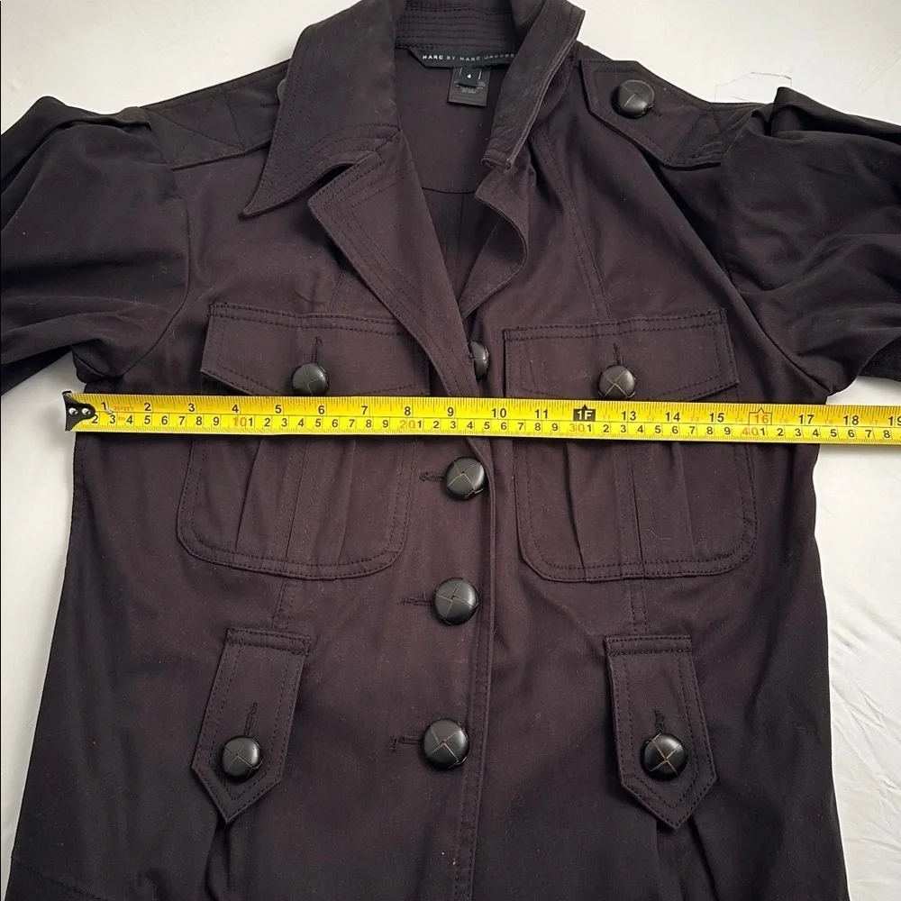 Marc by Marc Jacobs black gathered puff sleeve belted safari style blazer jacket